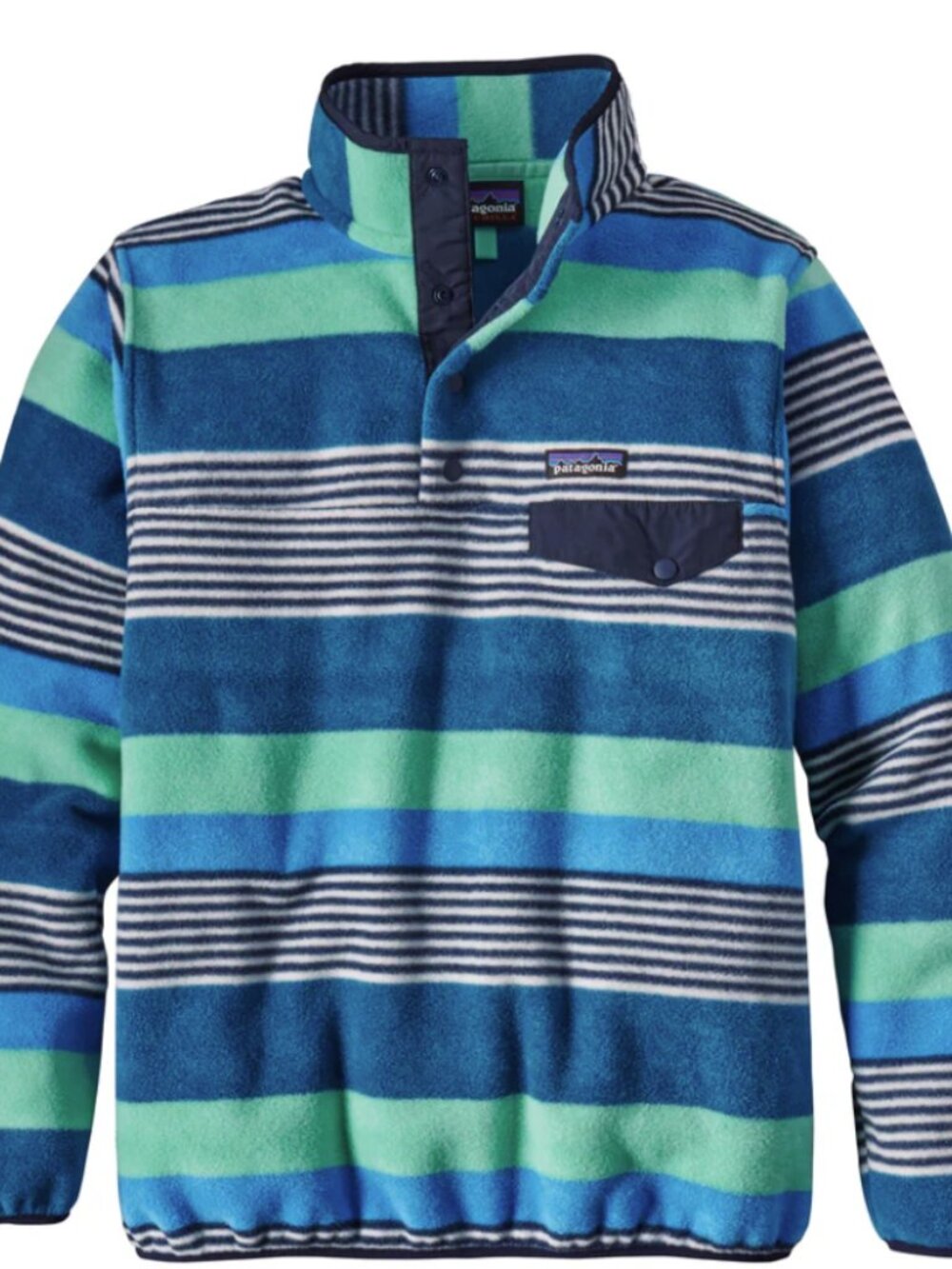 Patagonia Women's Synchilla Snap-T Pullover in Fitz Stripe: Navy Blue